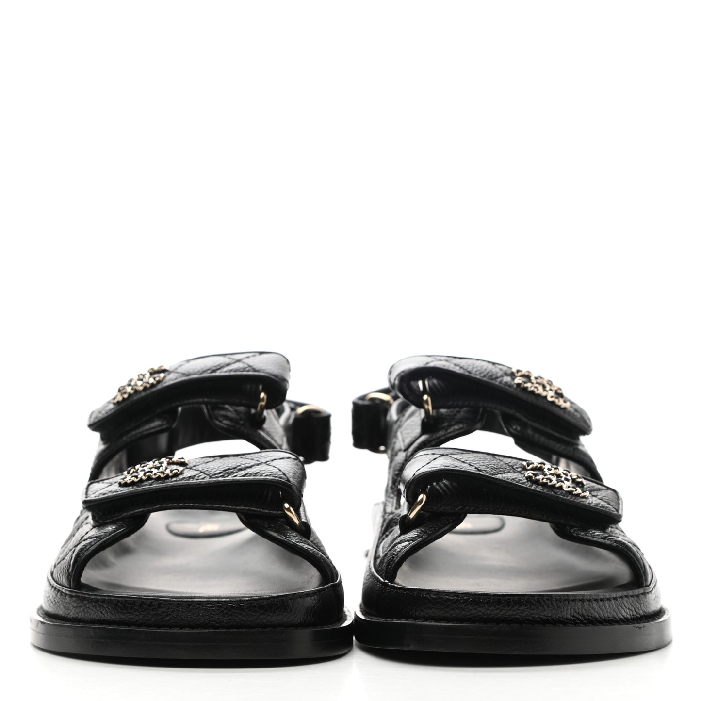 Grained Calfskin Velcro Dad Sandals 38 Black