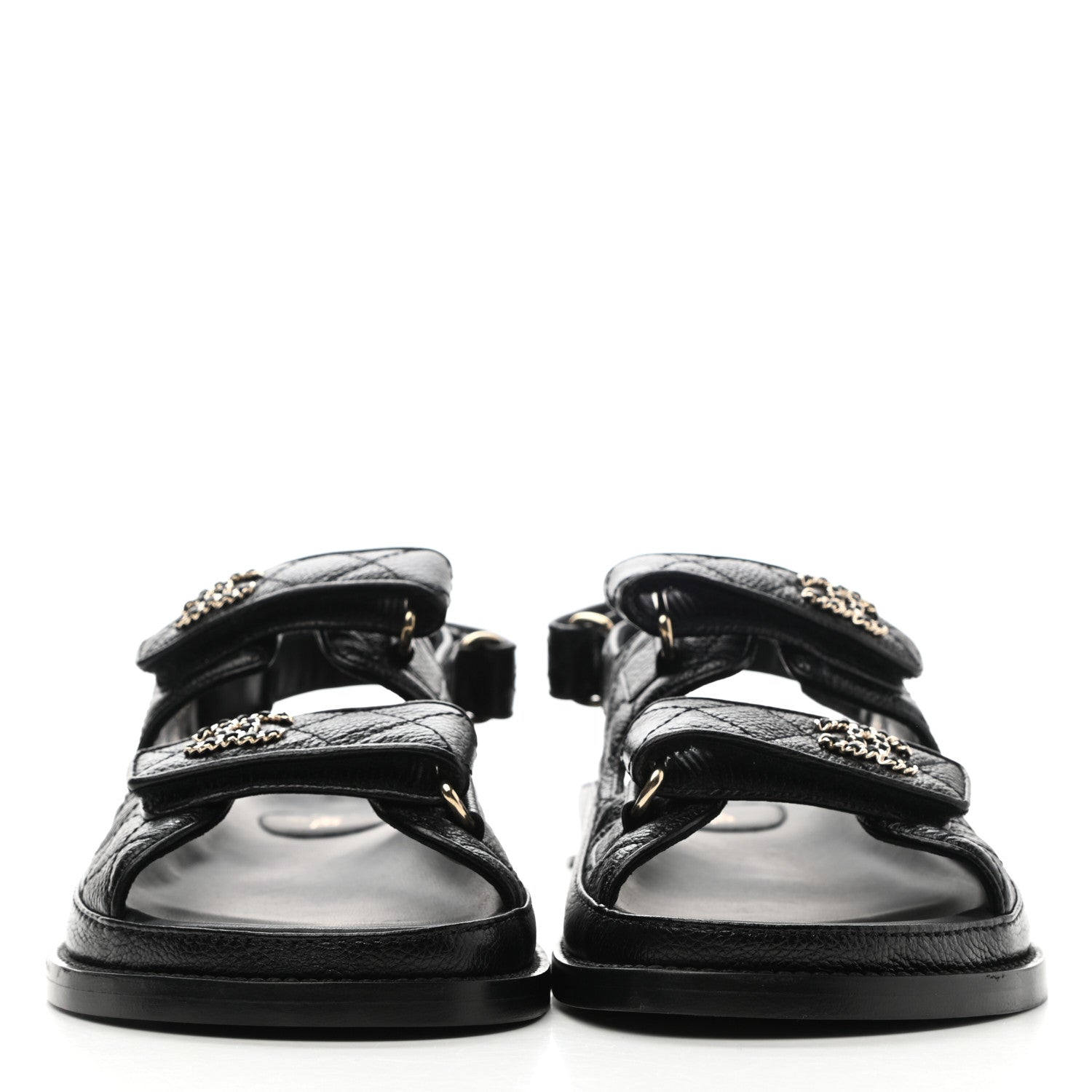 Chanel Grained Calfskin Velcro Dad Sandals 38 Black 2 of 9