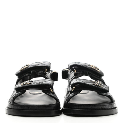 Chanel Grained Calfskin Velcro Dad Sandals 38 Black 2 of 9