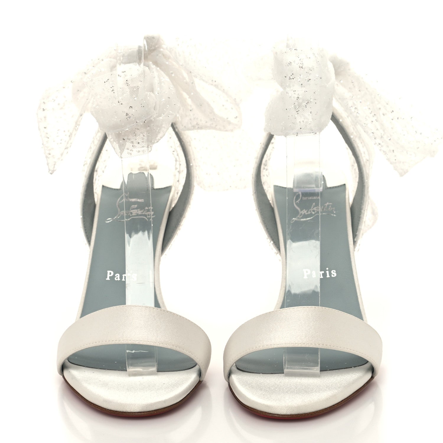 Christian Louboutin Crepe Satin Tulle Sandale Du Desert 100 Ankle Wrap Sandals 39 Ivory White 2 of 8