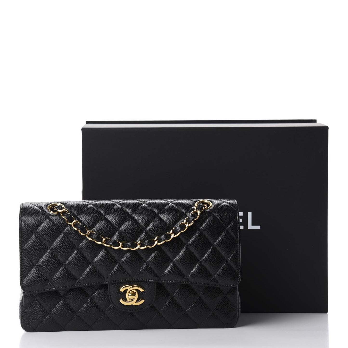 Caviar Quilted Medium Double Flap Black