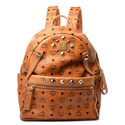MCM Visetos Studded Medium Dual Stark Backpack Cognac 1 of 10