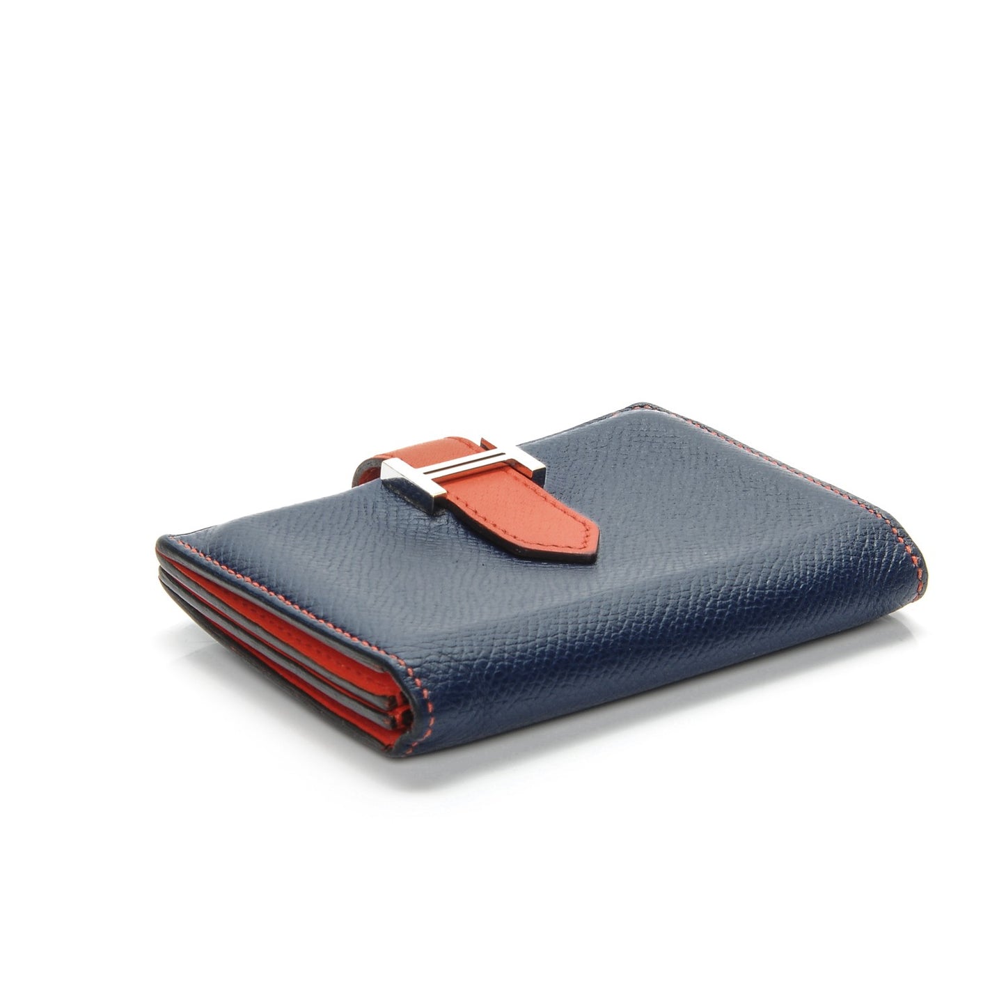 Epsom Bi-Color Bearn Card Holder Wallet Bleu Saphir Orange Poppy