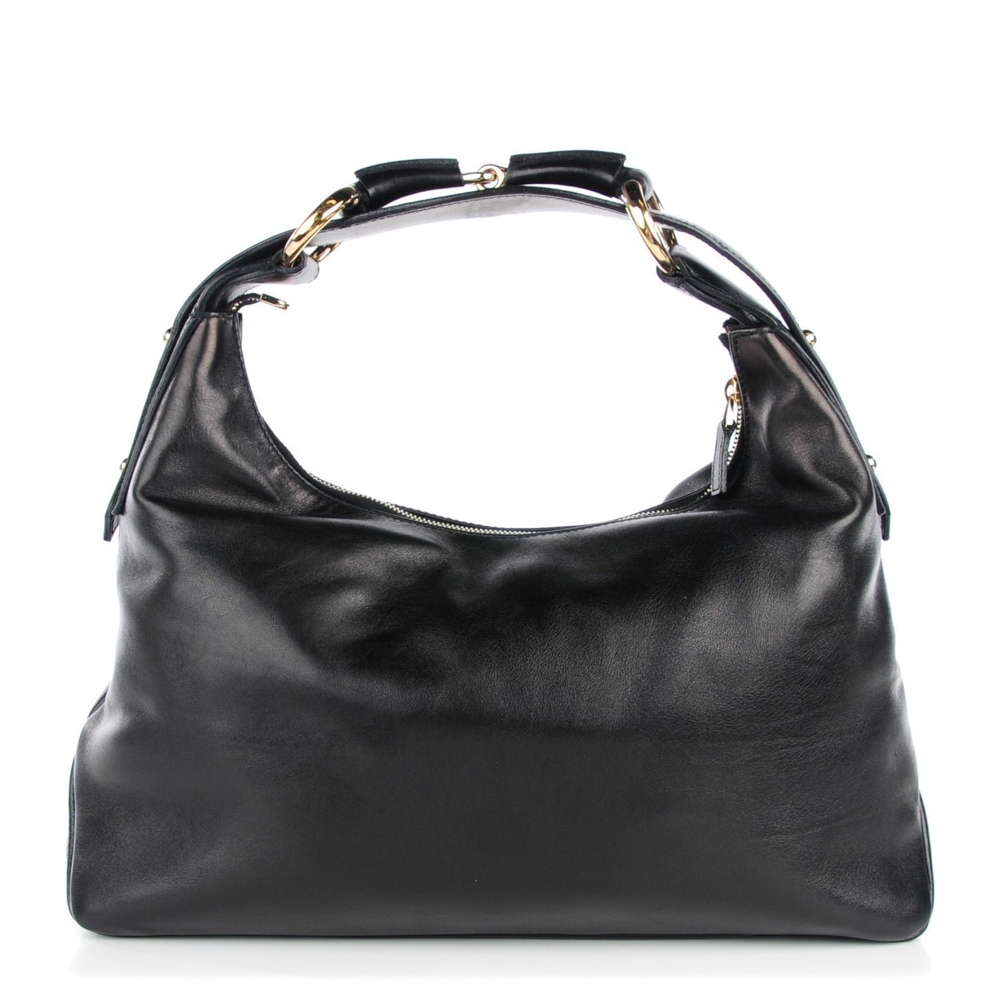 Calfskin Medium Horsebit Chain Hobo Black