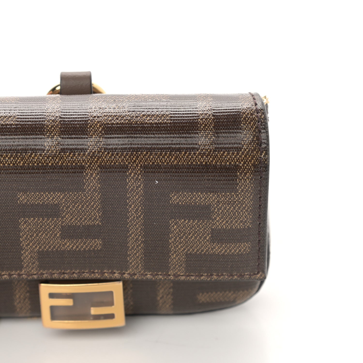 Fendi Glazed Fabric FF 1974 Nano Baguette Charm Mogano Panna 11 of 12