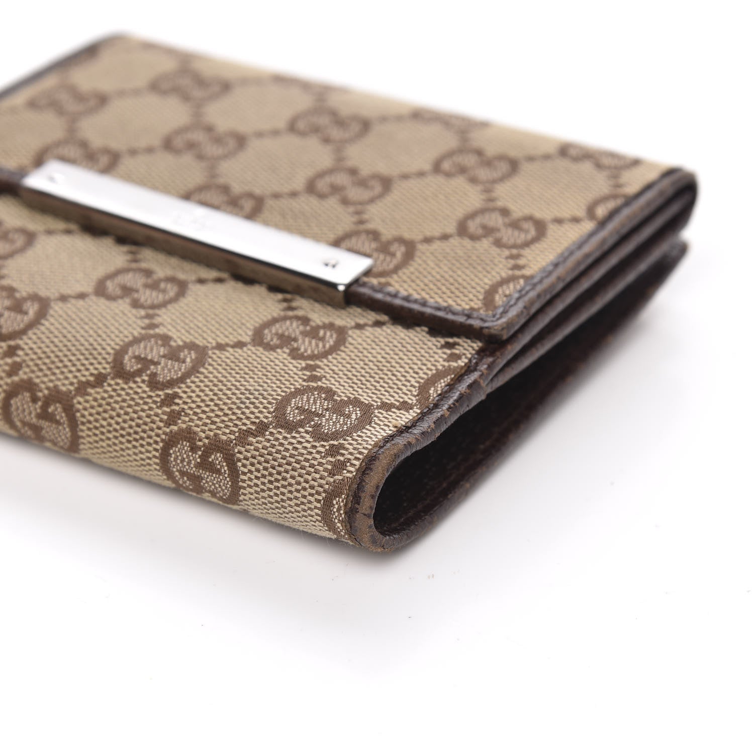 Gucci Monogram Metal Bar French Flap Wallet Beige Ebony Cocoa 7 of 11