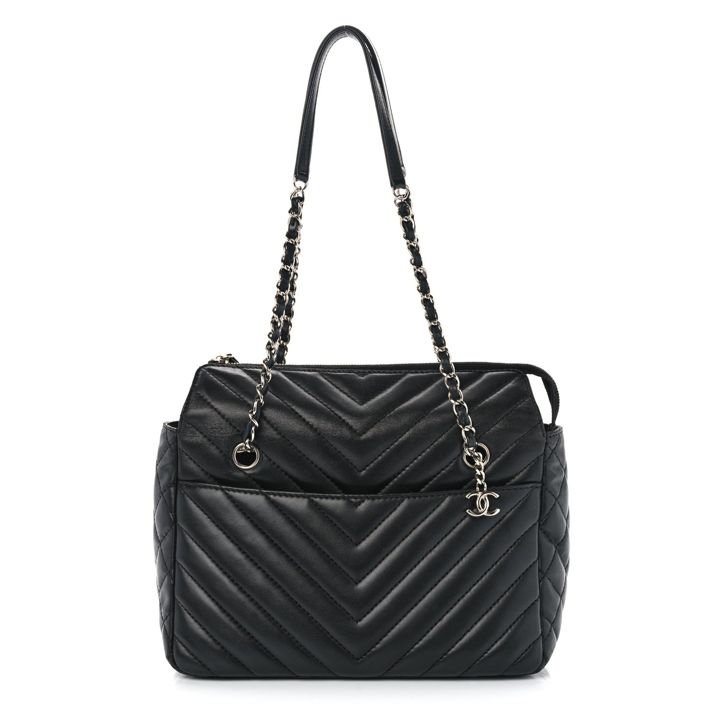 Lambskin Surpique Chevron Small Tote Black