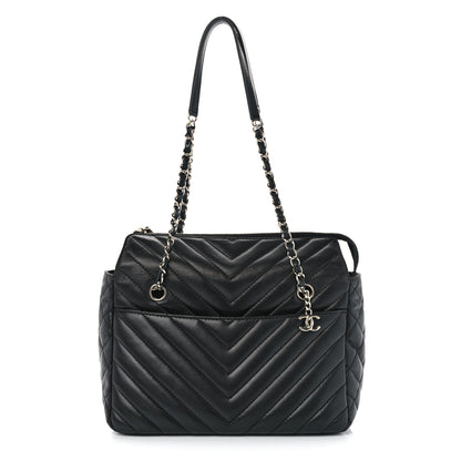 Chanel Lambskin Surpique Chevron Small Tote Black 1 of 10