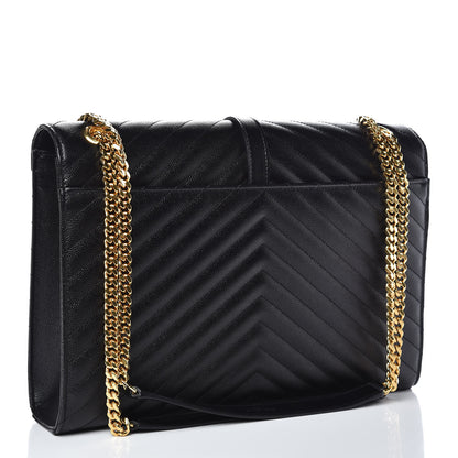 Saint Laurent Grain De Poudre Matelasse Chevron Large Monogram Satchel Black 3 of 9
