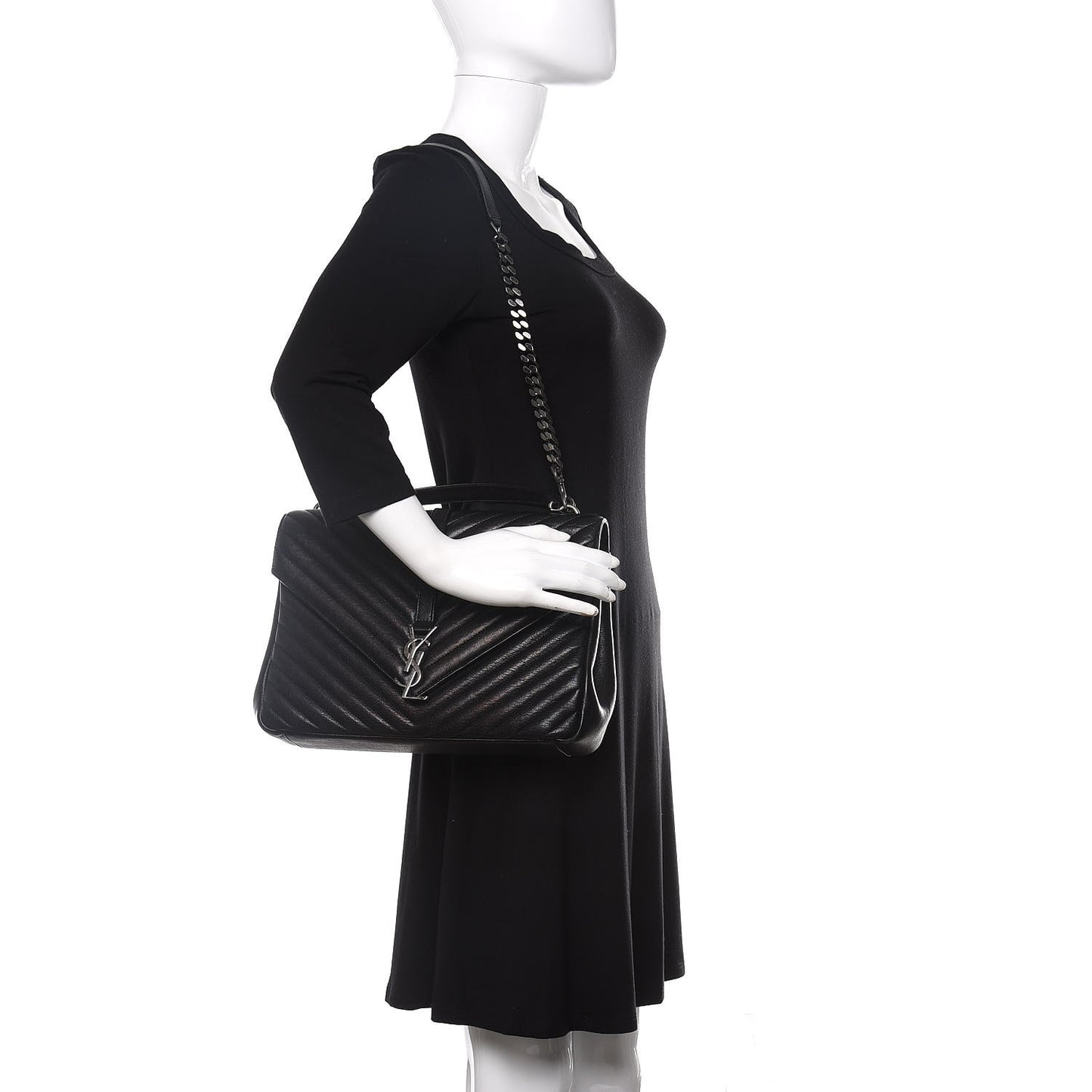 Sheepskin Matelasse Chevron Monogram Large College Satchel Black