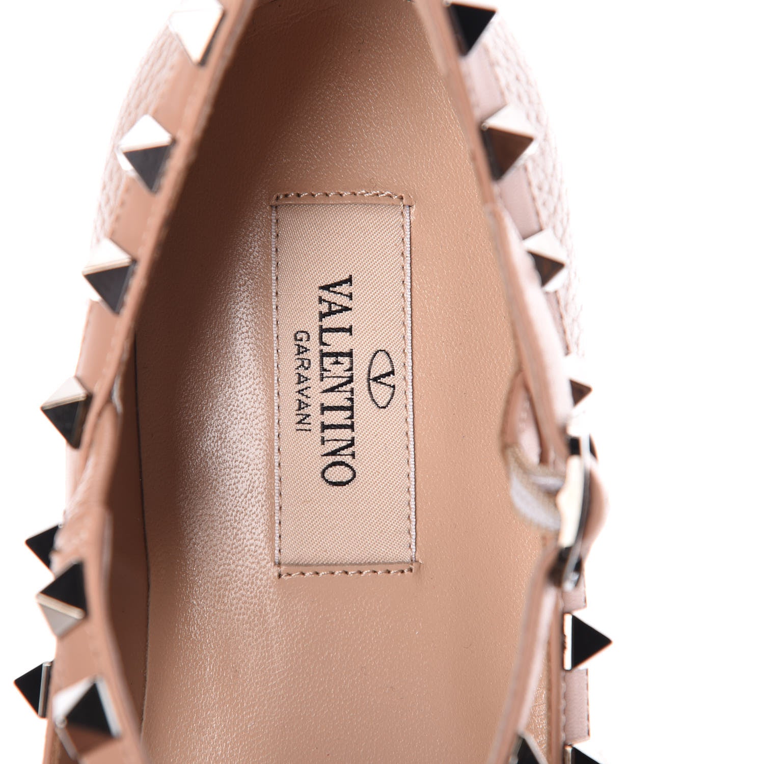 Valentino Garavani Pebbled Calfskin Rockstud Cage Ballerina Flats 36 Soft Noisette 7 of 7
