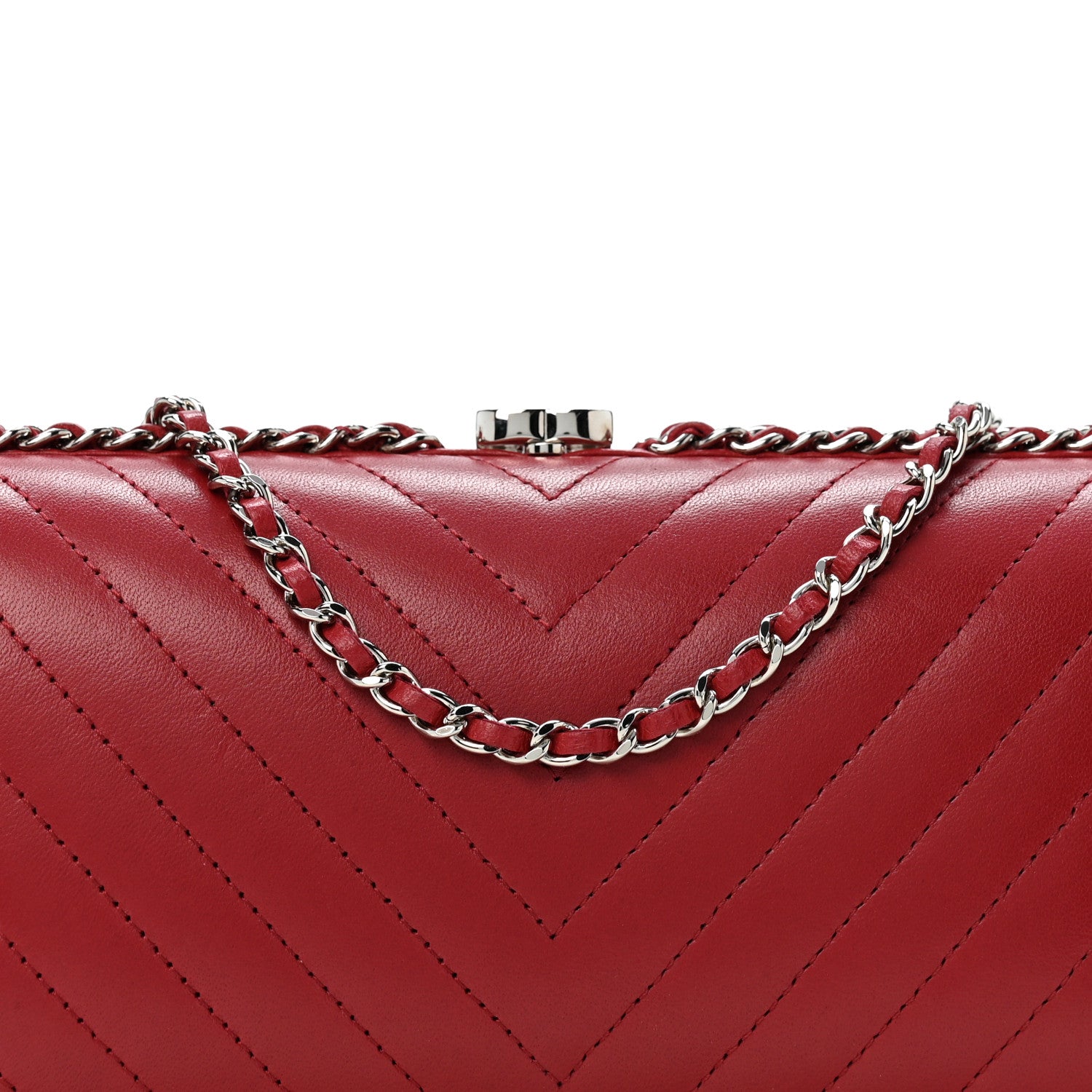 Chanel Lambskin Chevron Quilted Chain Around Clutch Dark Red 8 of 11