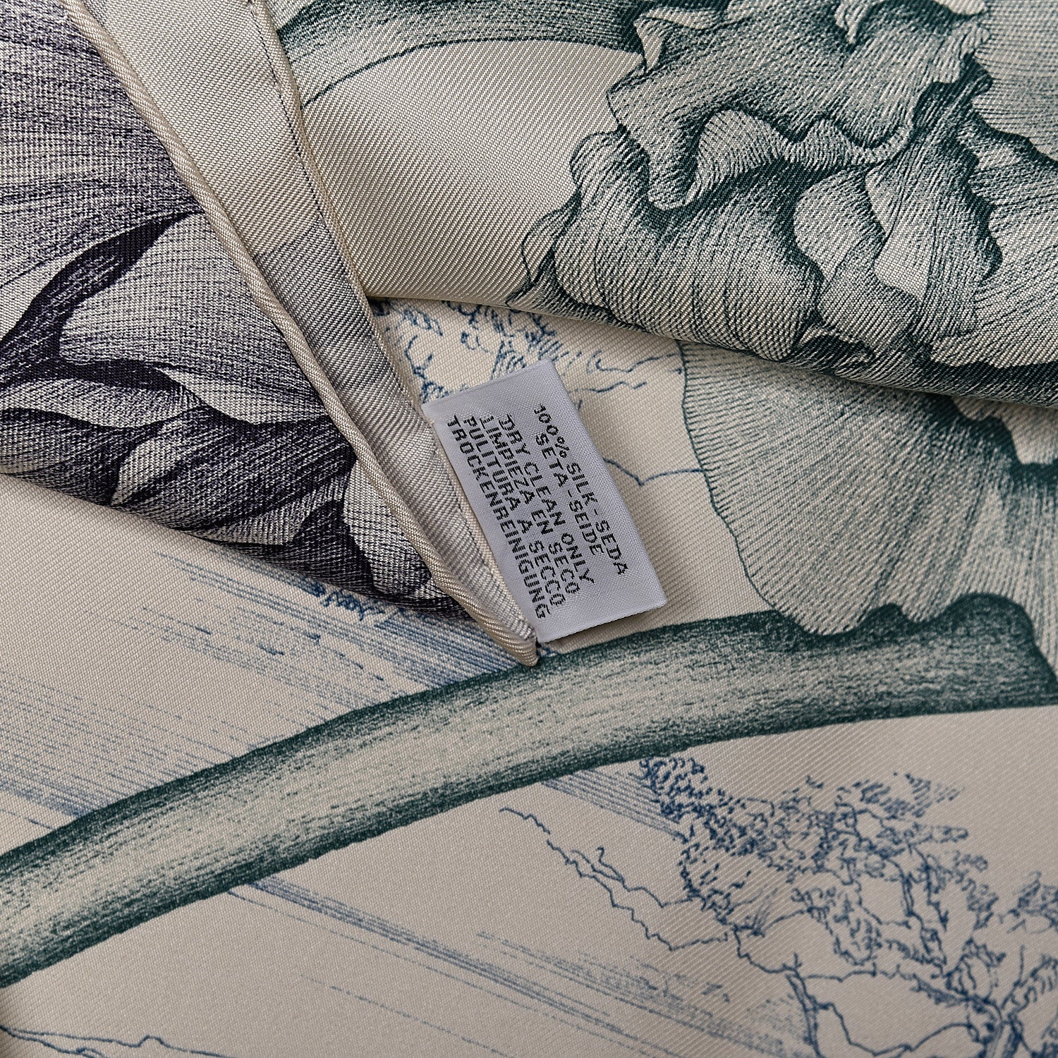 Hermes Silk A L'Ombre Des Pivoine Scarf 90 Ivory Turquoise Vert 4 of 4