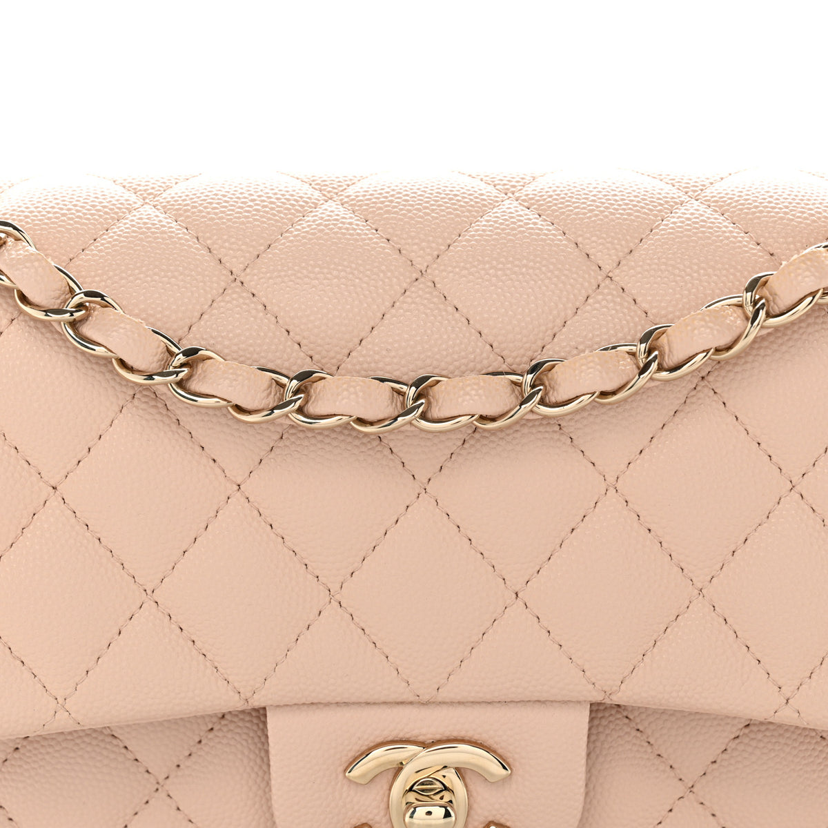 Caviar Quilted Medium Double Flap Light Beige