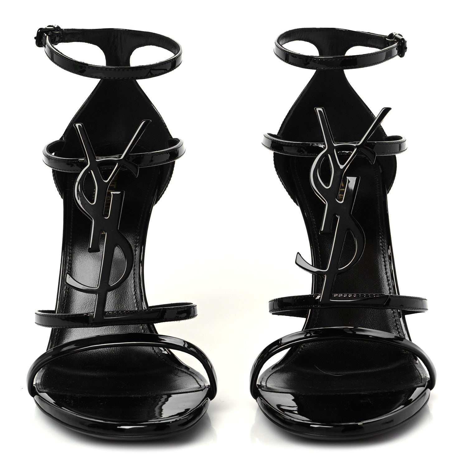 Saint Laurent Patent Cassandra 100 Ankle Strap Sandals 38.5 Black 3 of 10