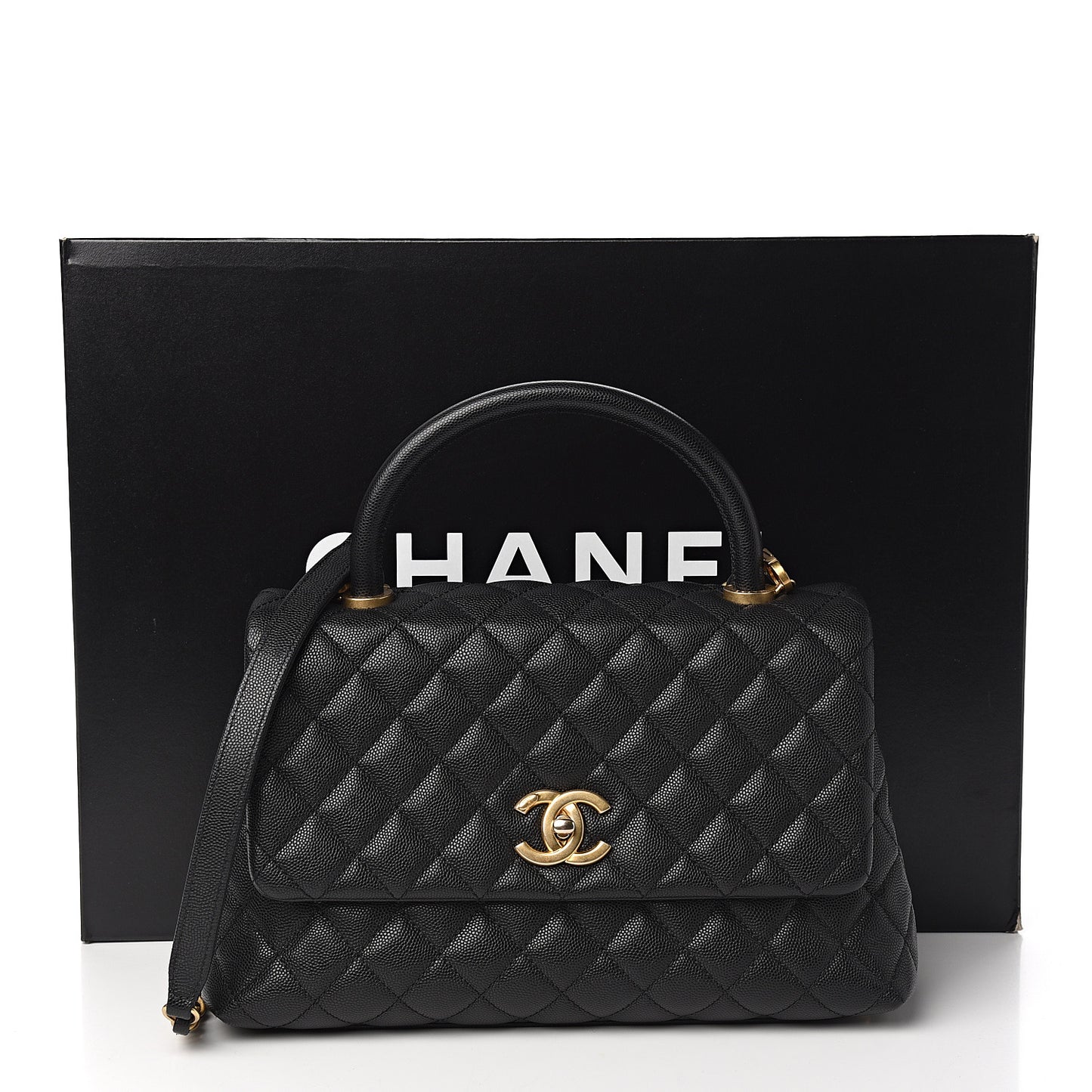 Caviar Quilted Small Coco Handle Flap Black