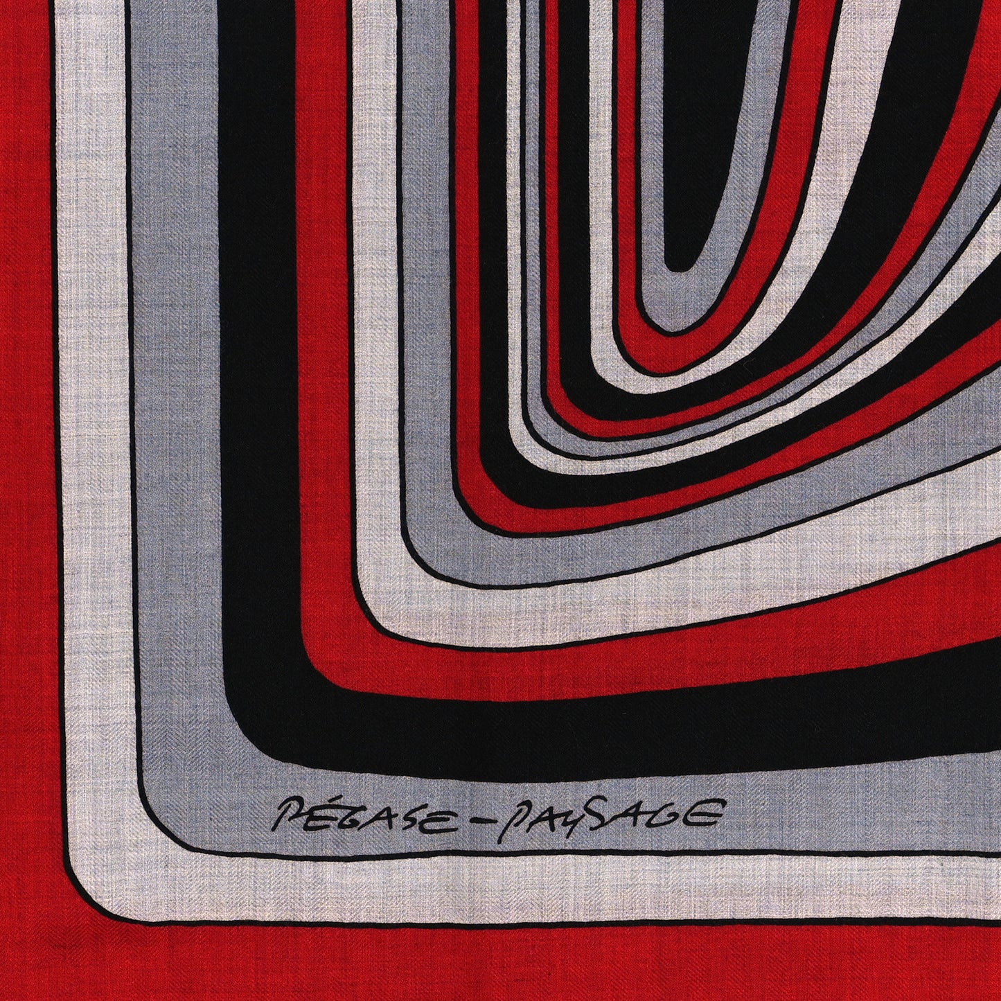 Cashmere Silk Pegase Paysage Shawl 140 Rouge Gris Chine Noir