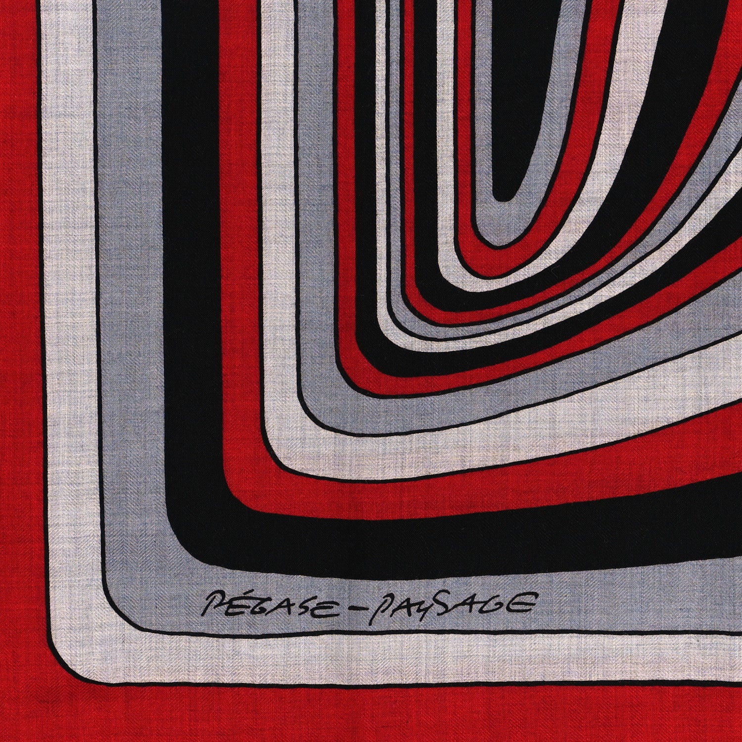 Hermes Cashmere Silk Pegase Paysage Shawl 140 Rouge Gris Chine Noir 4 of 4