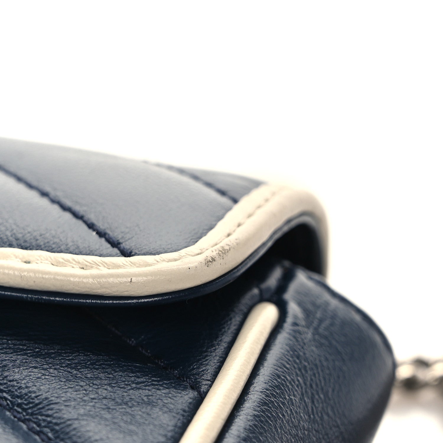 Gucci Vintage Effect Calfskin Matelasse Diagonal Super Mini Torchon GG Marmont Shoulder Bag Blue Agata Mystic White 12 of 13
