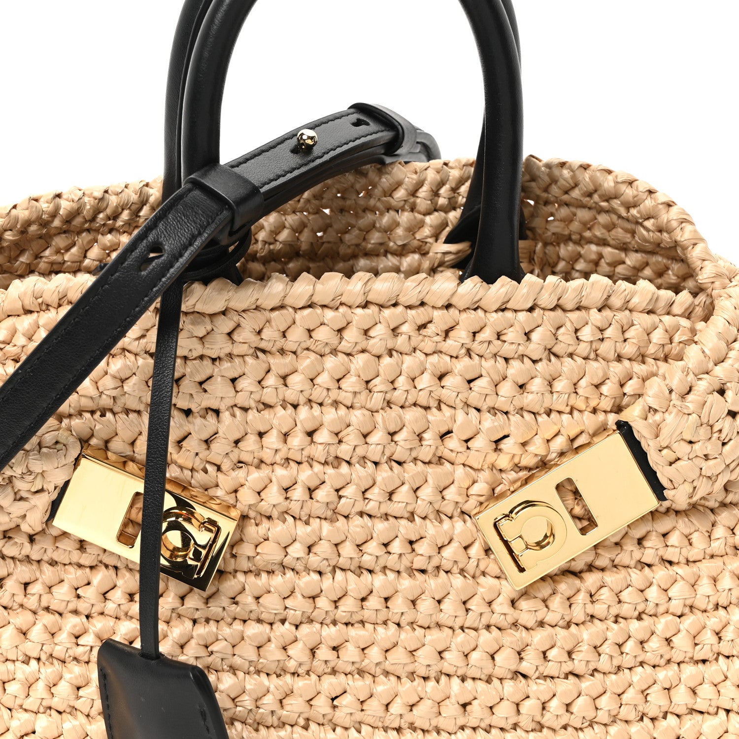 Salvatore Ferragamo Raffia Effect Calfskin XS Hug Bag Natural Black 8 of 10