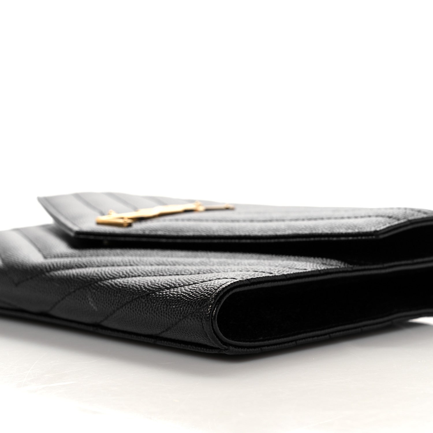 Saint Laurent Grain De Poudre Matelasse Chevron Monogram Envelope Clutch Black 6 of 11
