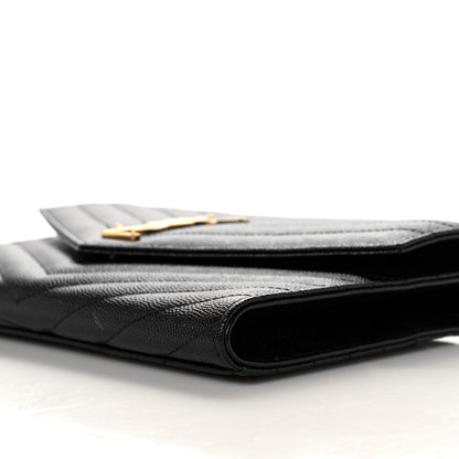Saint Laurent Grain De Poudre Matelasse Chevron Monogram Envelope Clutch Black 6 of 11