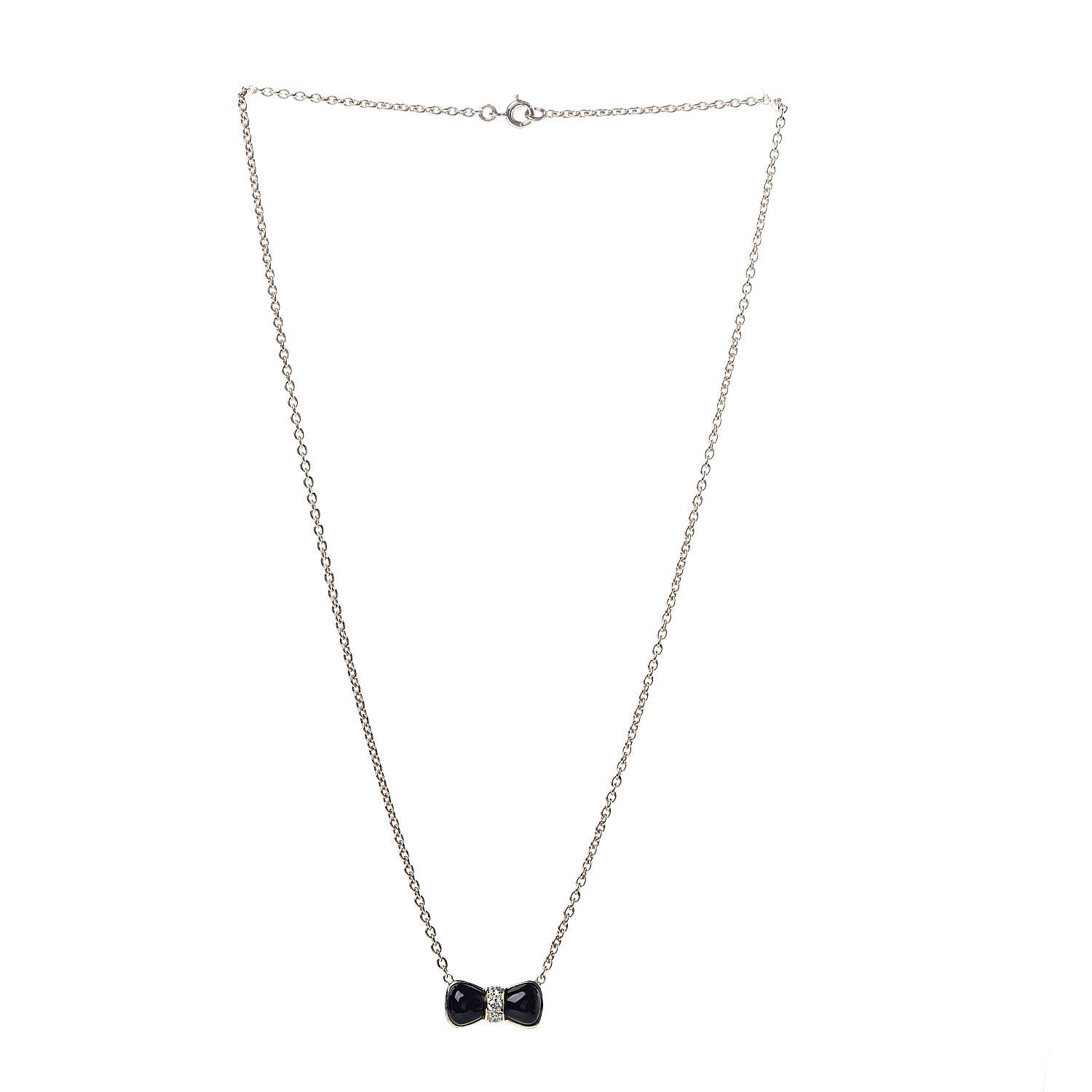 Van Cleef & Arpels 18K Yellow Gold Diamond Black Onyx Bow Pendant Necklace 3 of 5