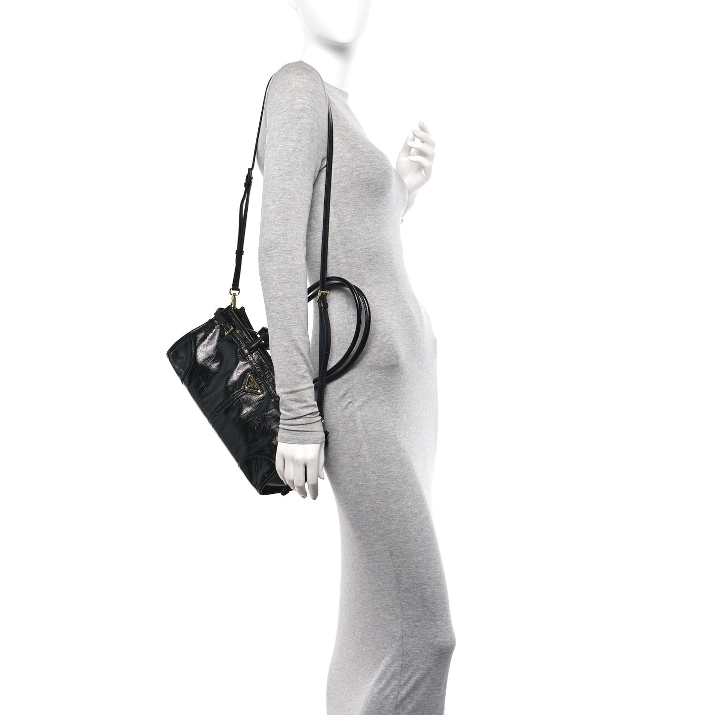 Shiny Nappa Medium Shoulder Bag Black