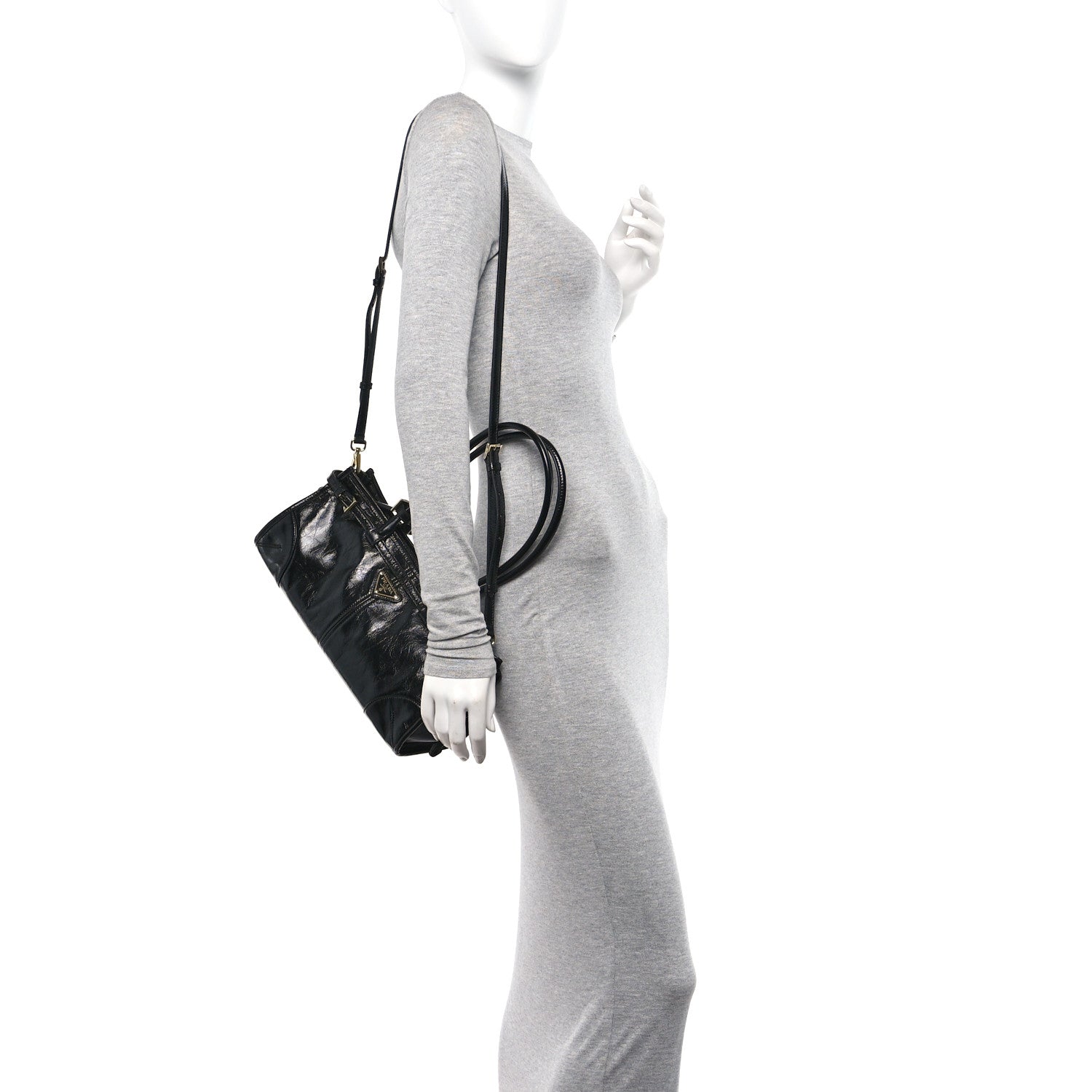 Prada Shiny Nappa Medium Shoulder Bag Black 2 of 9