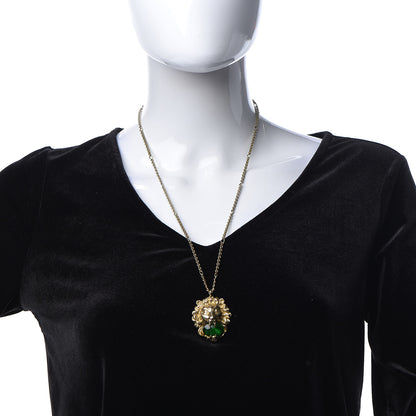 Gucci Metal Brass Swarovski Lion Head Necklace Gold Green 2 of 6