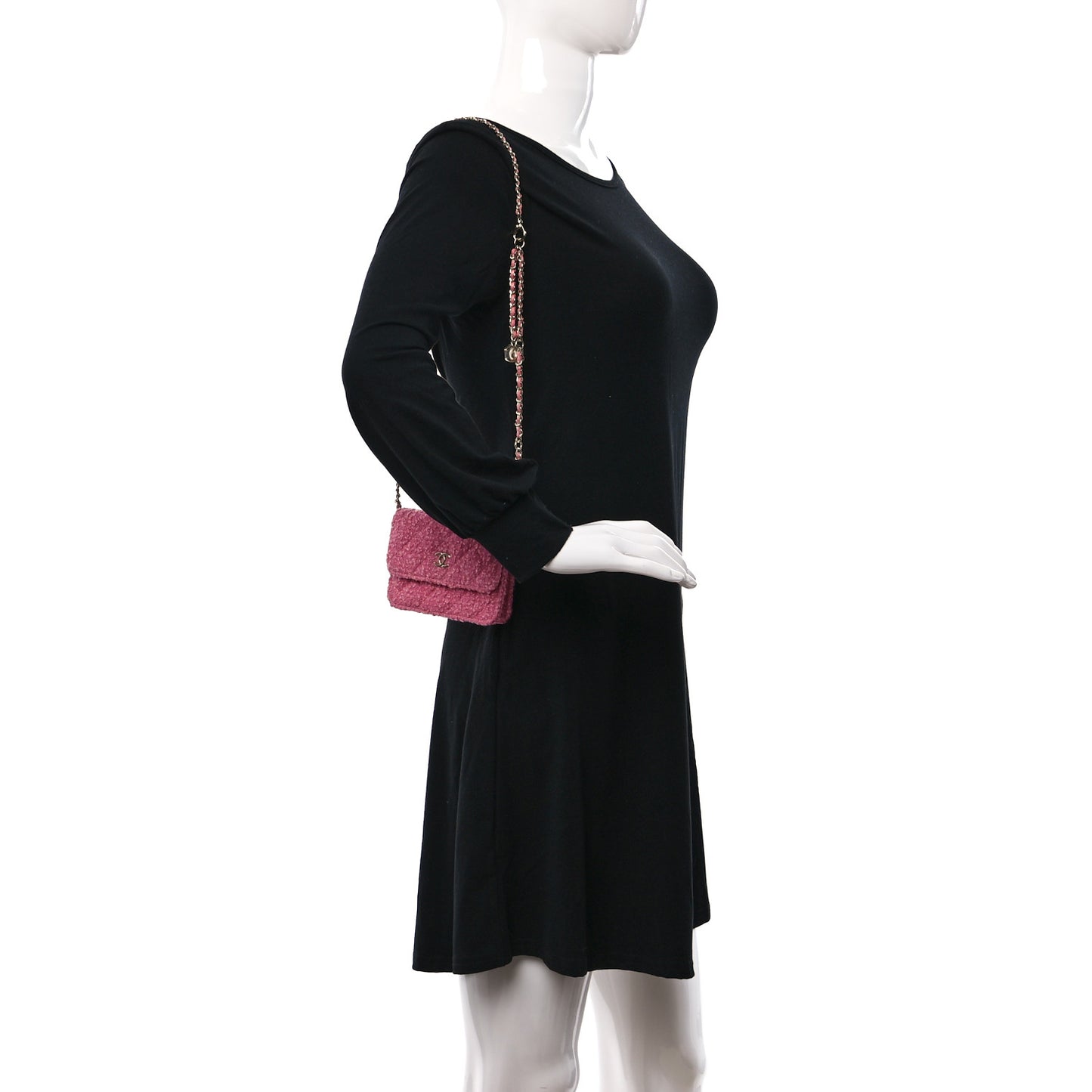 Tweed Quilted Flap Chain Waist Bag Pink