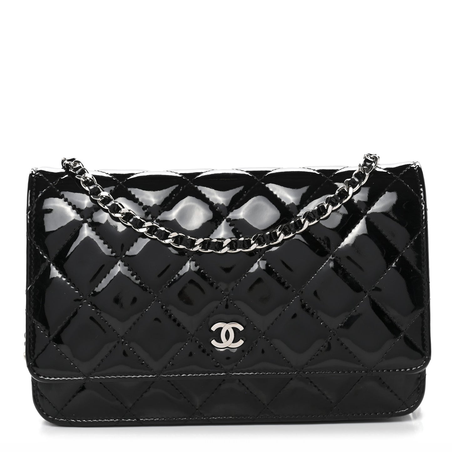 Patent Quilted Wallet On Chain WOC Black