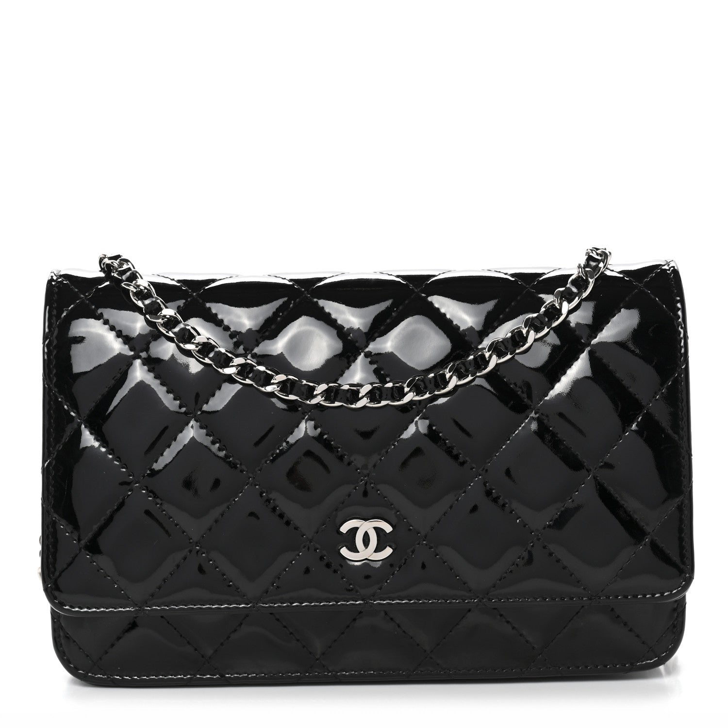 Chanel Patent Quilted Wallet On Chain WOC Black 1 of 13