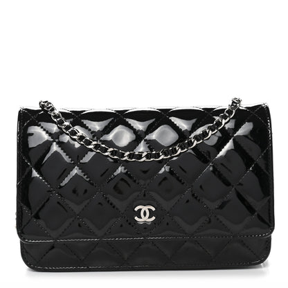 Chanel Patent Quilted Wallet On Chain WOC Black 1 of 13