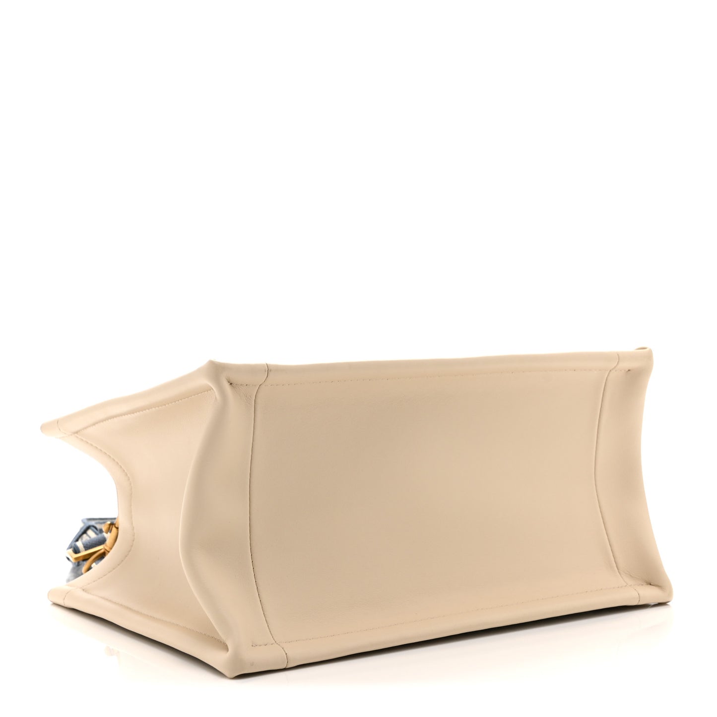 Oblique Chambray Calfskin Small Book Tote With Strap Blue Latte
