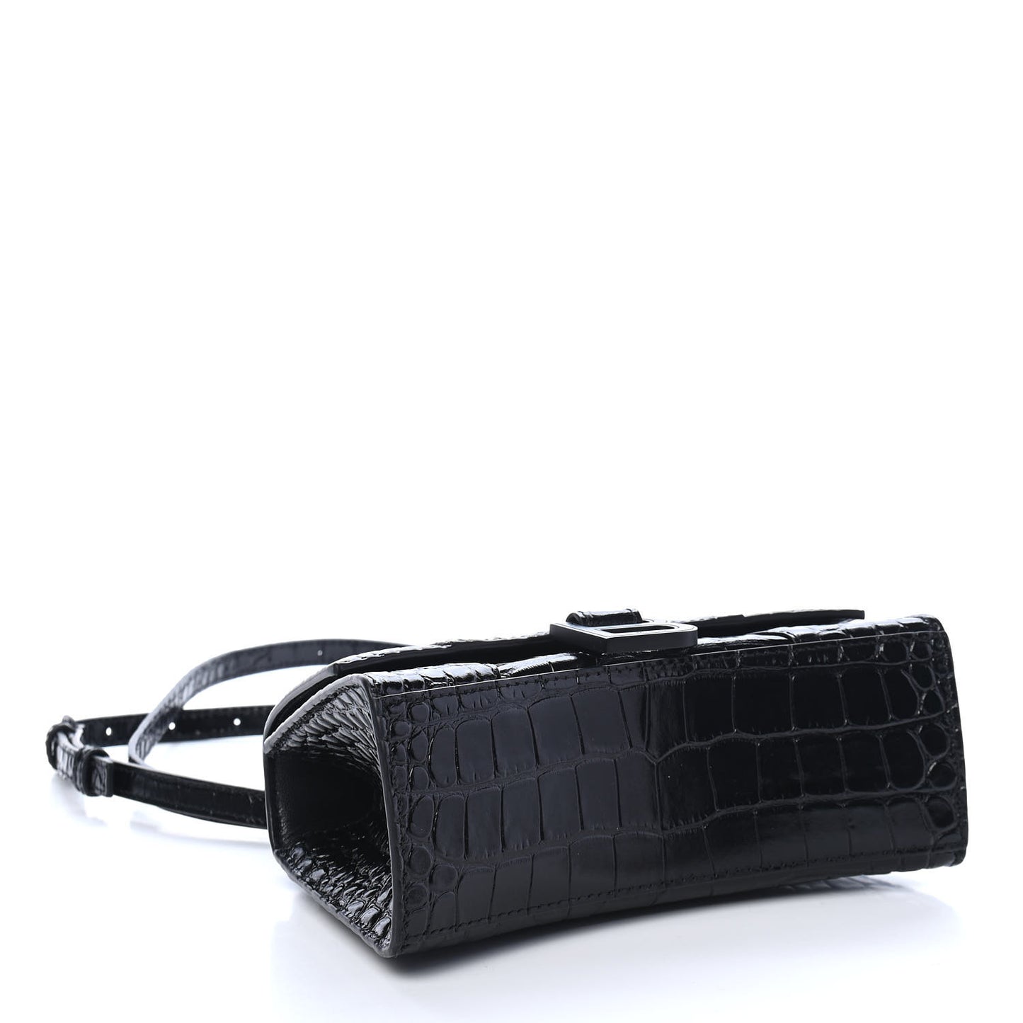 Calfskin Graffiti Logo Monochrome Crocodile Embossed Hourglass Top Handle Bag XS Black