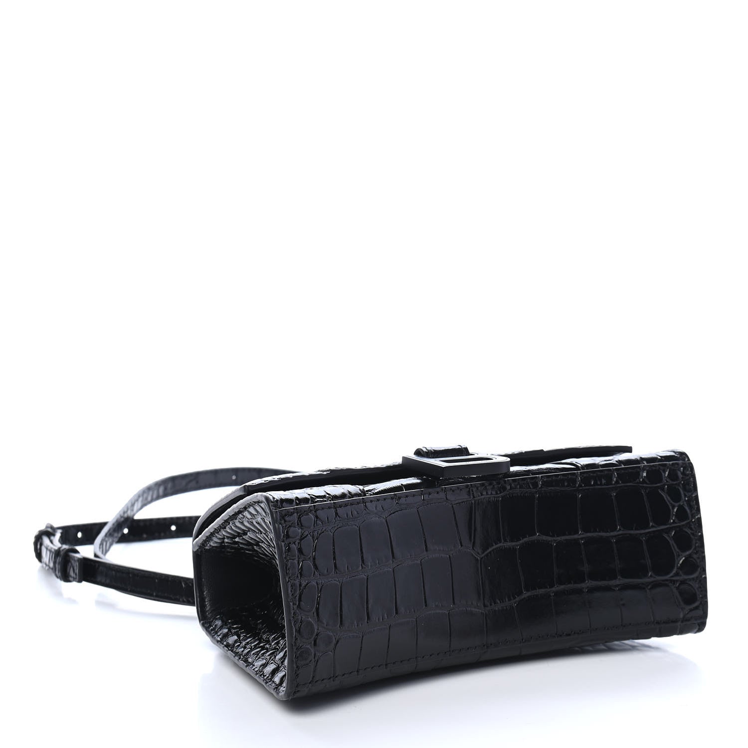 Balenciaga Calfskin Graffiti Logo Monochrome Crocodile Embossed Hourglass Top Handle Bag XS Black 4 of 8