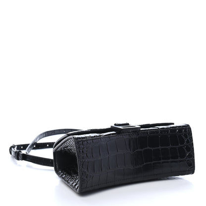 Balenciaga Calfskin Graffiti Logo Monochrome Crocodile Embossed Hourglass Top Handle Bag XS Black 4 of 8