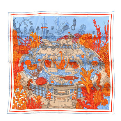 Hermes Vintage Silk Ex Libris Atlantis Scarf 70 Ciel Orange Mastic 1 of 5
