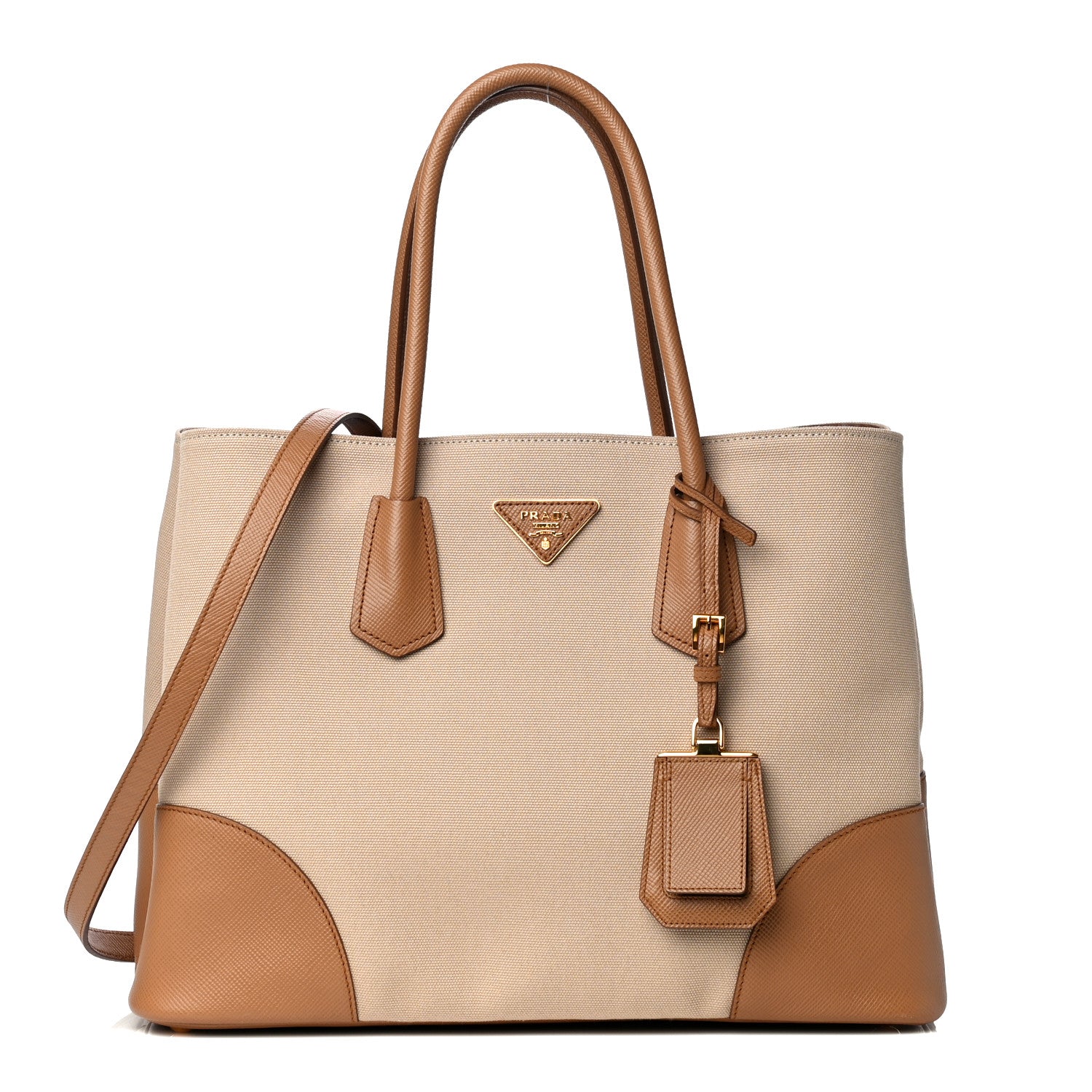 Prada Canapa Saffiano Large Double Bag Corda Caramel 1 of 13
