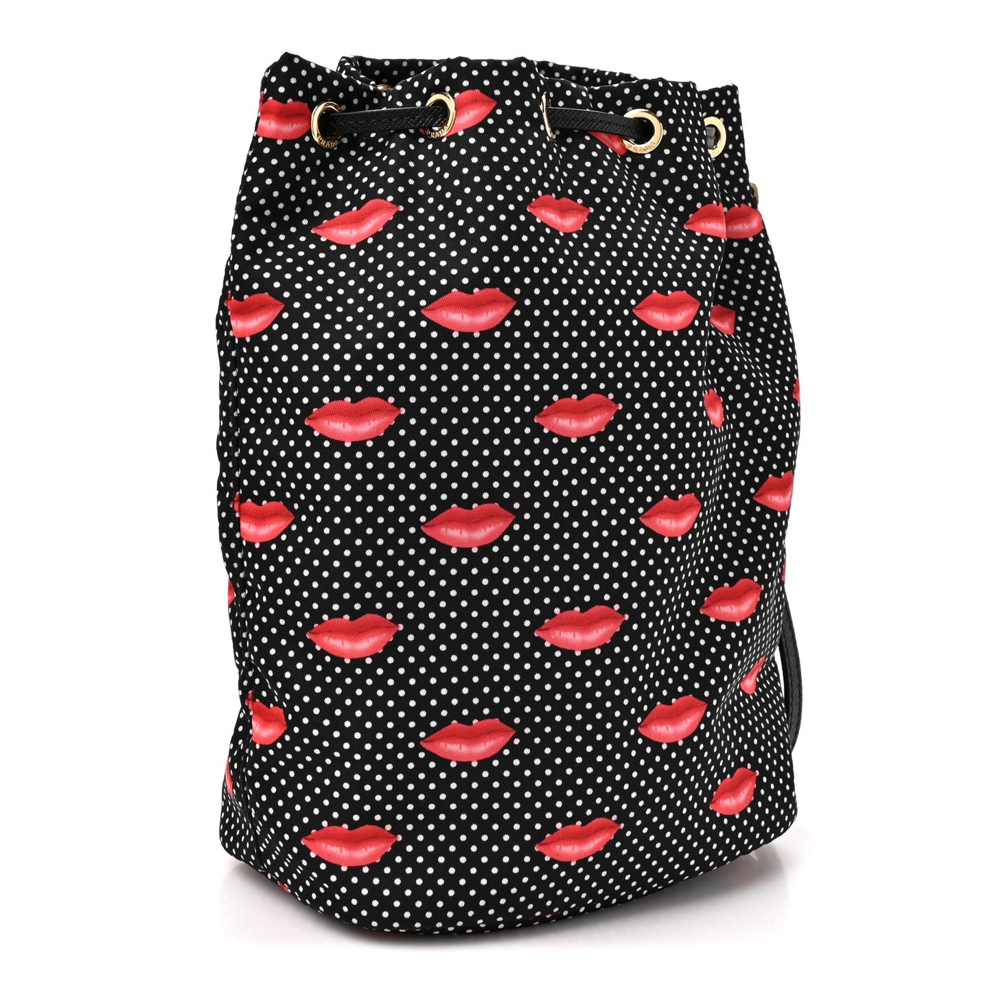 Tessuto Nylon Saffiano Lips Print Bucket Wristlet Black