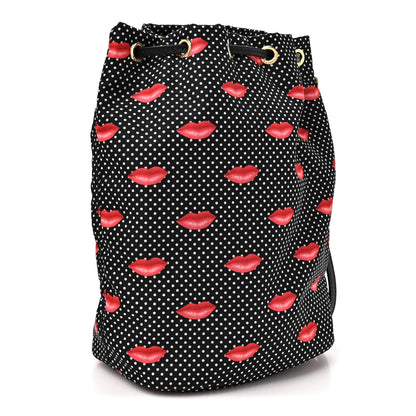 Prada Tessuto Nylon Saffiano Lips Print Bucket Wristlet Black 3 of 9