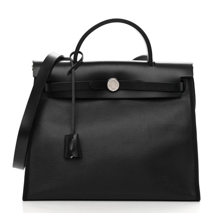 Hermes Toile H Berline Vache Hunter Herbag Zip PM 31 Black Ecru 3 of 14