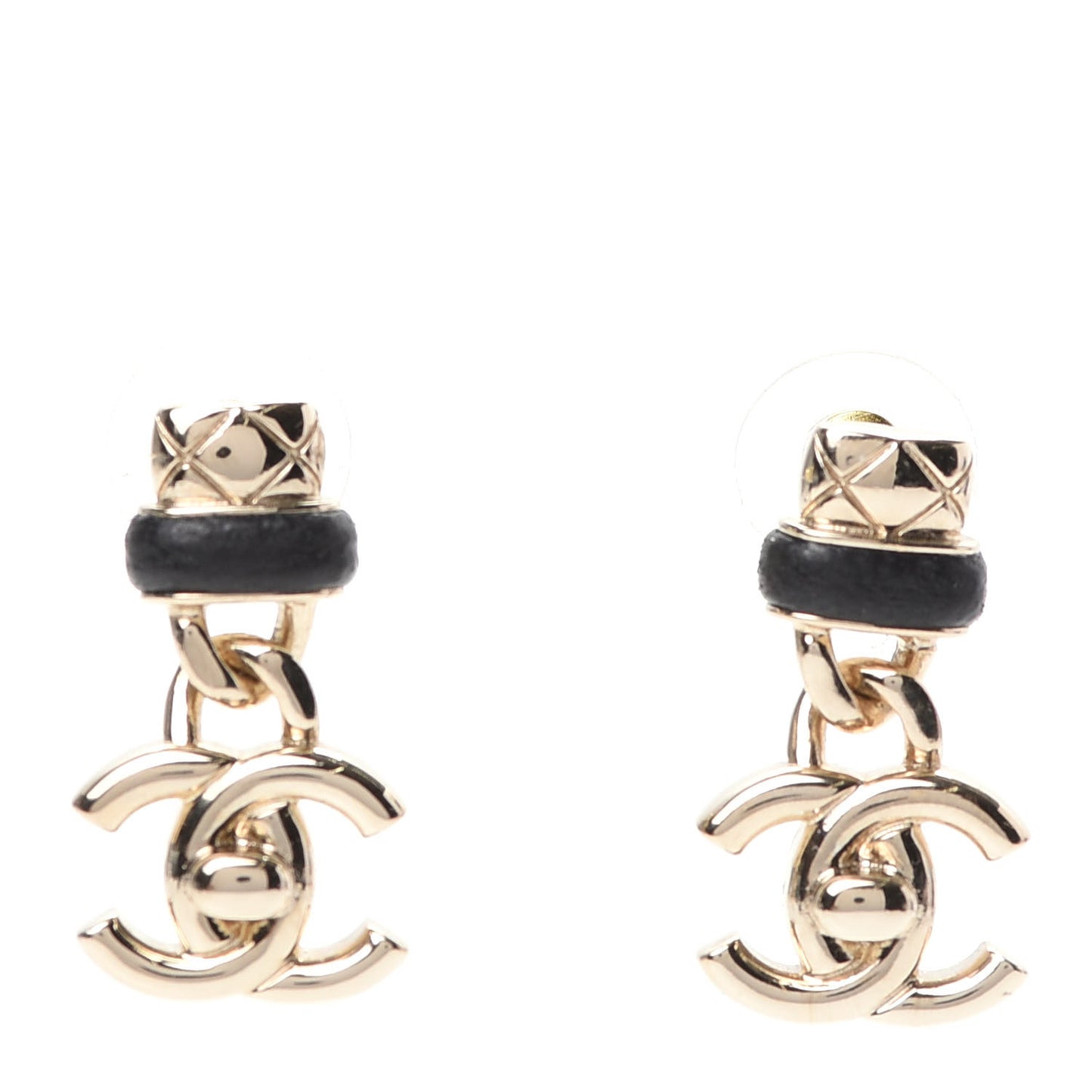 Lambskin CC Turnlock Drop Earrings Gold Black