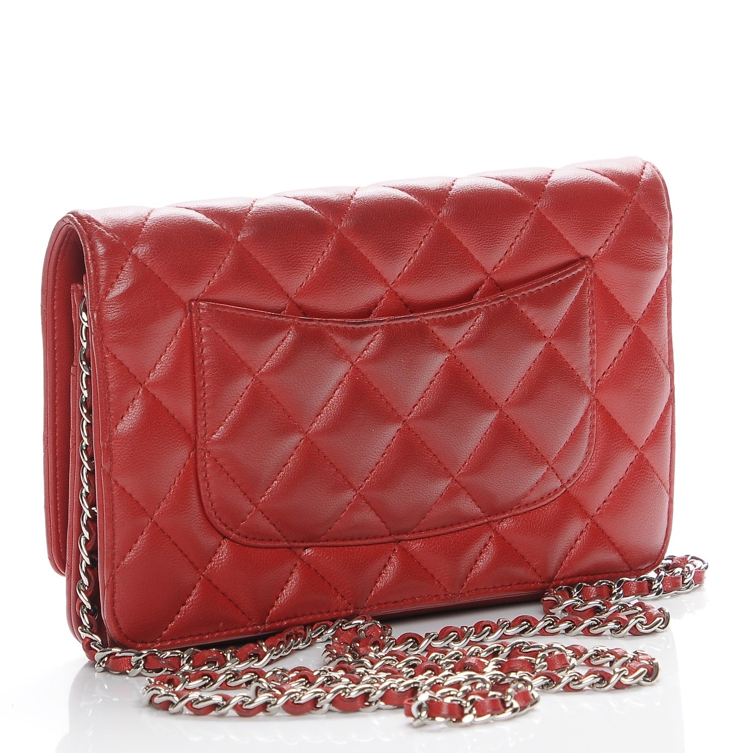 Chanel Lambskin Quilted Wallet On Chain WOC Red 3 of 10