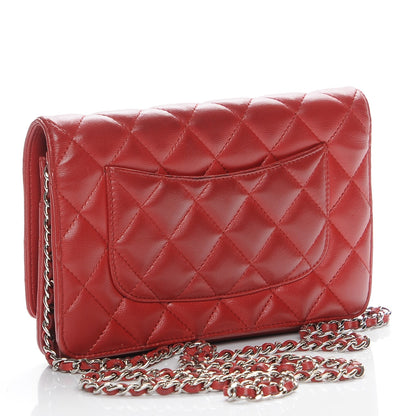 Chanel Lambskin Quilted Wallet On Chain WOC Red 3 of 10