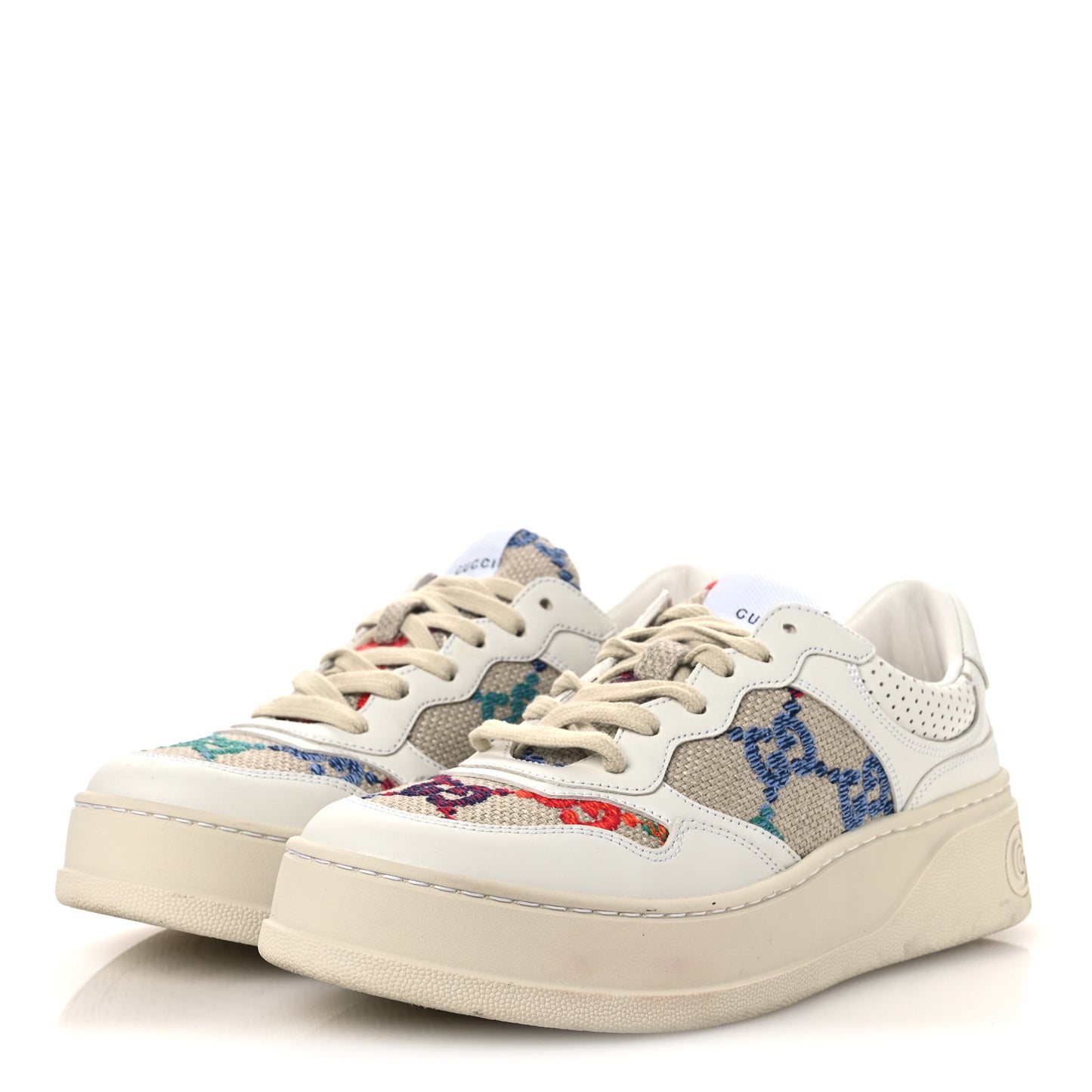 Dali Soft Calfskin GG Tennis Embossed Perforated Womens Platform 55mm Sneakers 40.5 White Multicolor