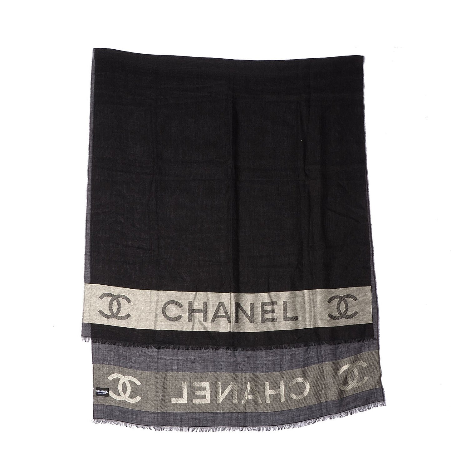 Wool Silk Cashmere CC Scarf Shawl Black White