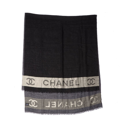 Chanel Wool Silk Cashmere CC Scarf Shawl Black White 3 of 5