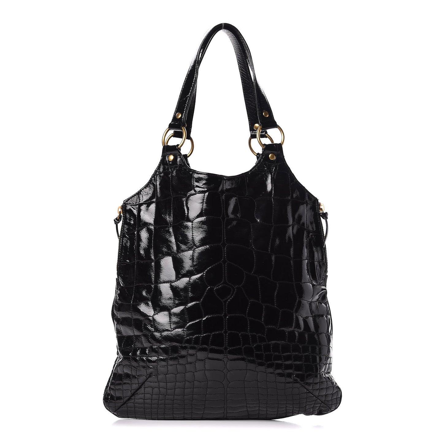 Patent Crocodile Embossed Tribute Tote Black